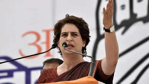 Indian politician Priyanka Gandhi Vadra speaks at Mandi Samiti Ground in Uttar Pradesh, India, on April 15, 2019. Credit: Indian National Congress.