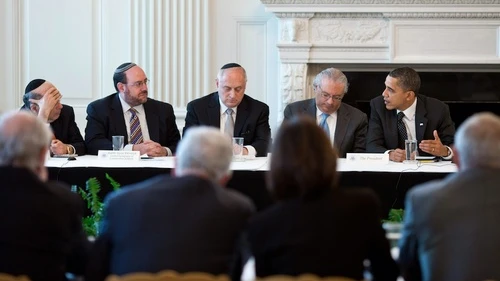 Click photo to download. Caption: President Barack Obama meets with the Conference of Presidents of Major American Jewish Organizations in the State Dining Room of the White House, March 1, 2011. Credit: White House/Pete Souza.