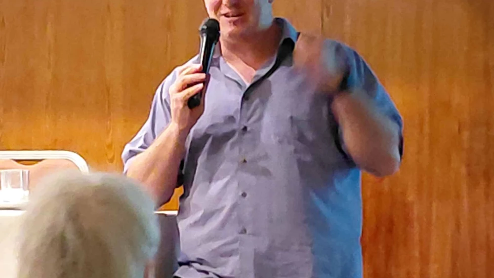 Meir Deutsch, director-general of the Regavim Movement, speaks at the Professors for a Strong Israel conference in Jerusalem, Feb. 10, 2026. Photo by Natan Galula.