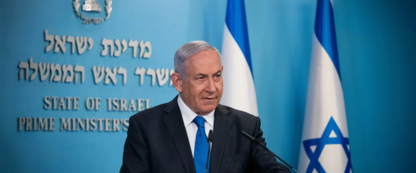 Israeli Prime Minister Benjamin Netanyahu gives a press statement at his office in Jerusalem on Aug. 13, 2020. Photo by Yonatan Sindel/Flash90.