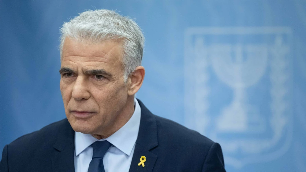 Yesh Atid Party leader Yair Lapid leads a faction meeting at the Knesset in Jerusalem, April 1, 2024. Photo by Yonatan Sindel/Flash90.