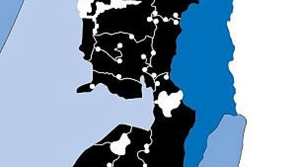 A map posted by Yamina Party member Naftali Bennett, reportedly showing what Israel and the Palestinian Authority will look like under the Trump administration's Mideast peace plan. Source: Screenshot.