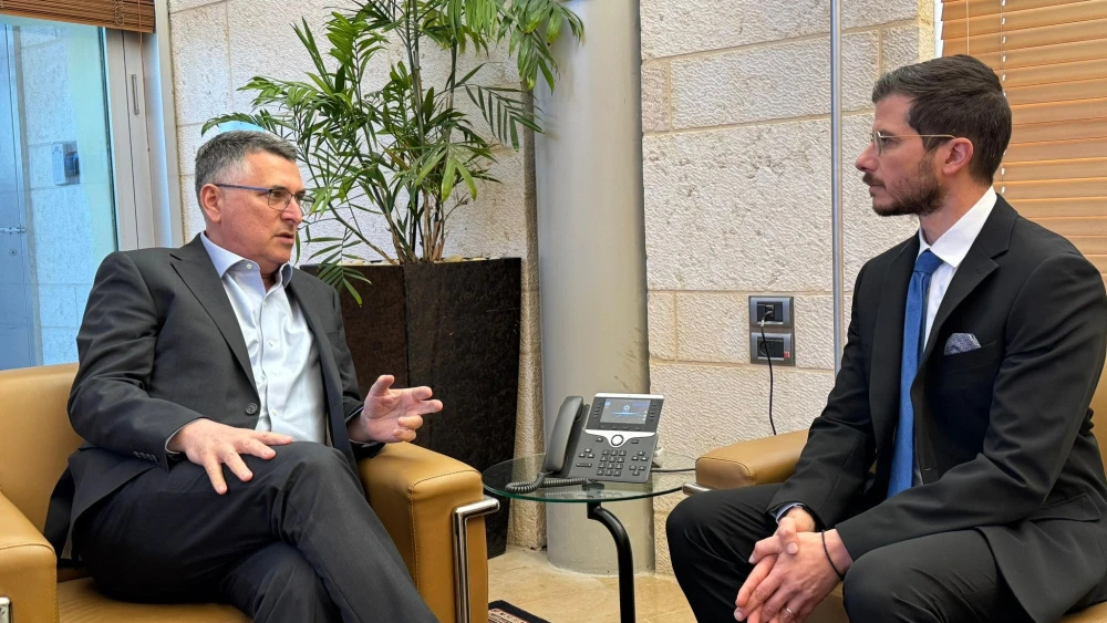 Israeli Foreign Minister Gideon Sa'ar (left) speaks with George Deek, special Envoy to the Christian world (date unknown). Credit: Courtesy of Israel's Foreign Ministry.