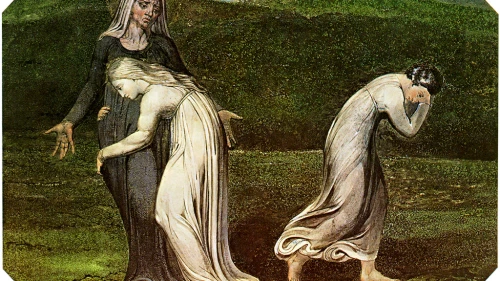 Naomi entreating Ruth and Orpah to return to the land of Moab, 1795. Credit: Drawing/painting by William Blake. United Kingdom, via Wikimedia Commons (scanned by H. Churchyard).
