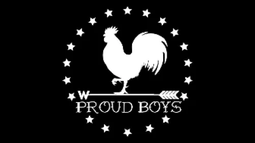 Flag with the logo of the Proud Boys. Credit: Wikimedia Commons.