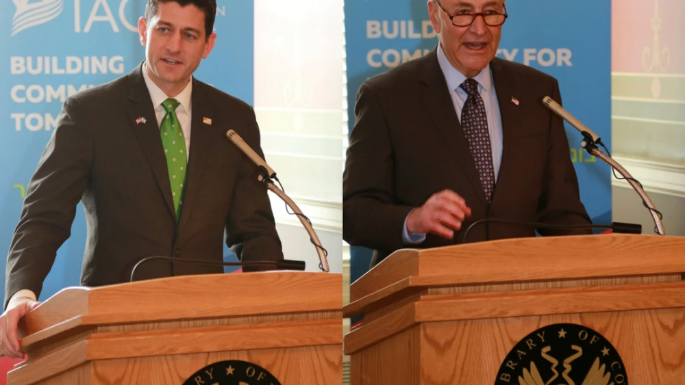 Speaker of the House Paul Ryan (R-Wis.) and Senate Minority Leader Chuck Schumer (D-N.Y.) separately address the Israeli-American Council during a luncheon on Capitol Hill celebrating Israel's 70th anniversary. Credit: IAC