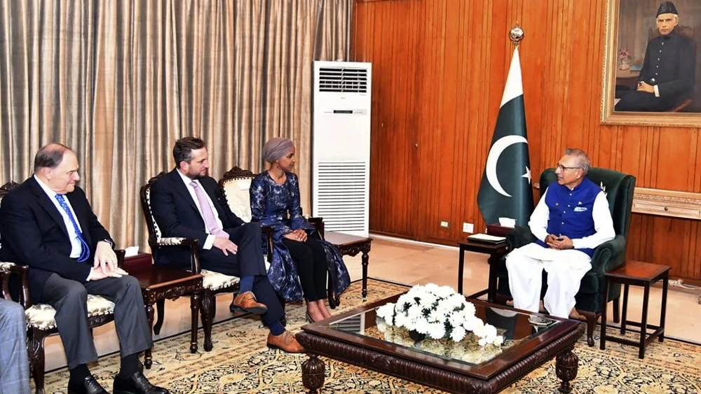 Rep. Ilhan Omar and Pakistan's President Arif Ali meet in Islamabad, Pakistan on April 20, 2022. Source: Pakistan’s Press Information Department.