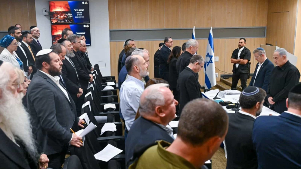 The Israeli Cabinet observes a moment of silence at military headquarters in Tel Aviv for the victims of the Oct. 7 Hamas attack, Oct. 15, 2023. Photo by Koby Gideon/GPO.