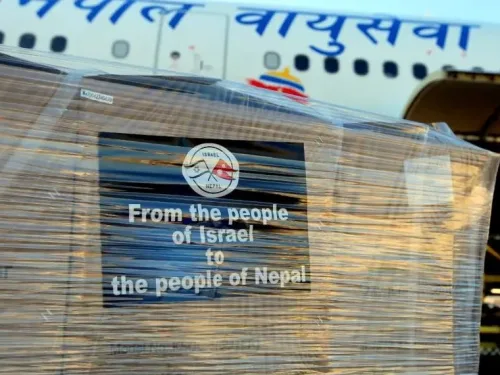 Coronavirus supplies being loaded onto an Air Nepal plane in Israel, July 7, 2021. Credit: Israeli Foreign Ministry.