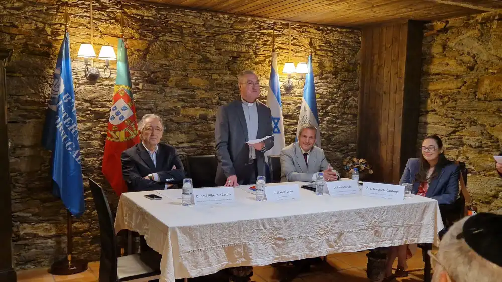 Bishop of Porto Dom Manuel Linda speaks at the event with Dr. Jose Ribeiro e Castro, Dr. Luis Andrade and Gabriela Cantergi
