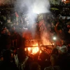 Palestinians burn images of U.S. President Donald Trump during a protest against the U.S. Middle East peace plan in the West Bank city of Nablus on Jan. 28, 2020. Photo by Nasser Ishtayeh/Flash90.