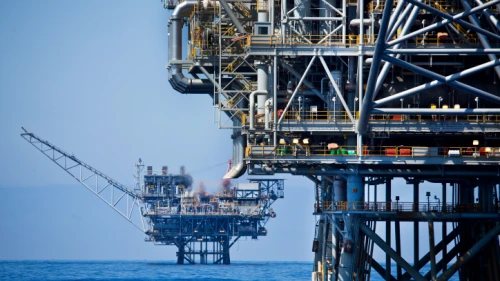 An aerial view of Israel's Tamar gas-processing rig off the coast of Ashkelon. Photo by Moshe Shai/Flash90.