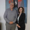 Professor Mouna Maroun, the incoming rector of University of Haifa, poses with incoming president, professor Gur Alorey. Credit: Courtesy of University of Haifa.