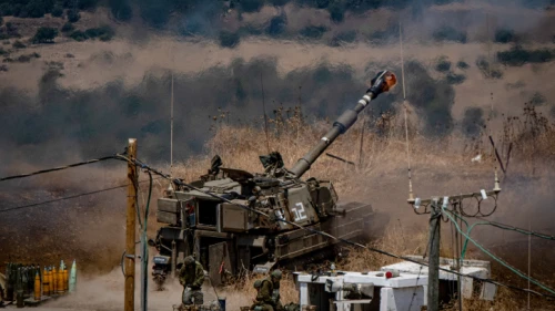 Members of the Israel Defense Forces Artillery Corps fire into Lebanon, near the Israeli border, on Aug. 6, 2021. Photo by Basel Awidat/Flash90.