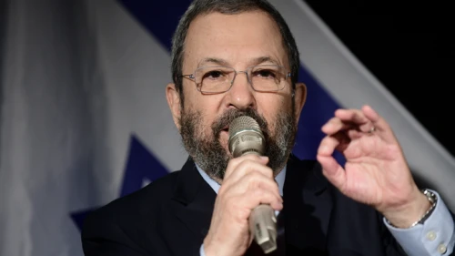 Former Israeli Prime Minister Ehud Barak during a press conference held by seniors of the defense establishment in Tel Aviv on April 3, 2019. Photo by Tomer Neuberg/Flash90.
