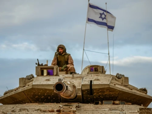 An Israeli tank at a staging area near the Lebanese border, Oct. 30, 2023. Photo by Ayal Margolin/Flash90.