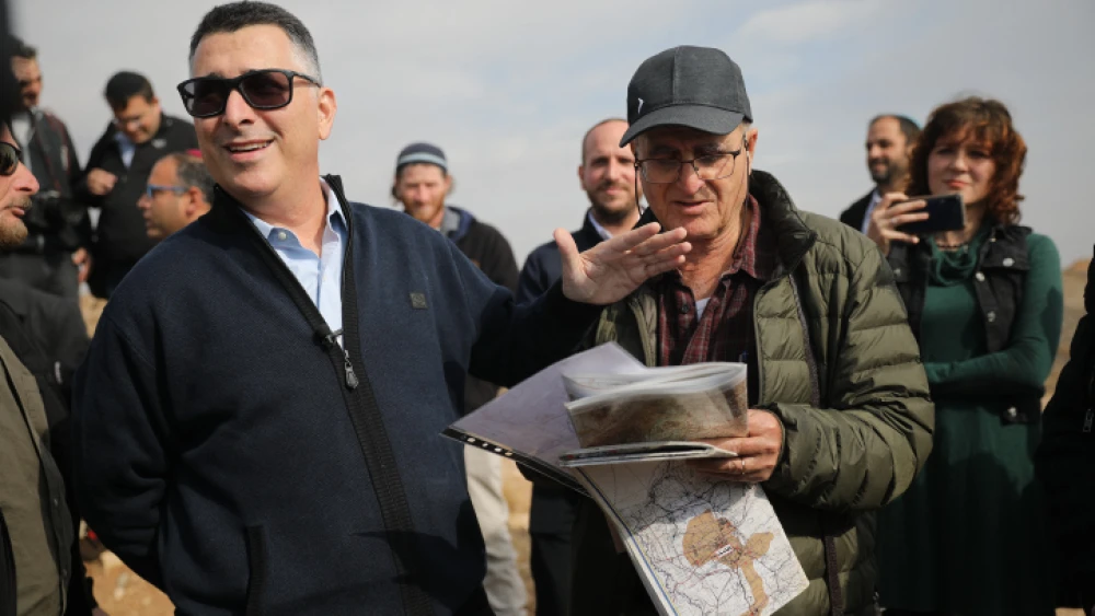 Likud Knesset member Gideon Sa'ar visits the area of the West Bank known as E1 near the town of Ma'ale Adumim, on Dec. 10, 2019. Photo by Hadas Parush/Flash90.