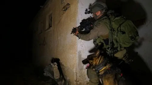 A member of the Givati infantry brigade trains in a simulated urban warfare scenario with his canine companion. Credit: IDF Spokesperson Unit.