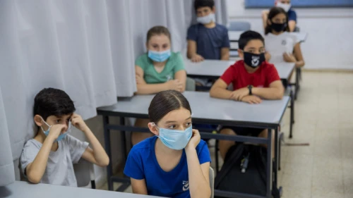 Israeli students at Hashalom School in Mevaseret Zion, near Jerusalem, on May 17, 2020. Photo by Yonatan Sindel/Flash90.
