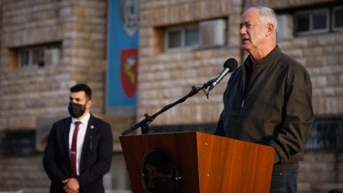 Israeli Defense Minister Benny Gatnz makes a statement to the media at the IDF Central Command headquarters in Jerusalem, on March 30, 2022. Photo by Olivier Fitoussi/Flash90.