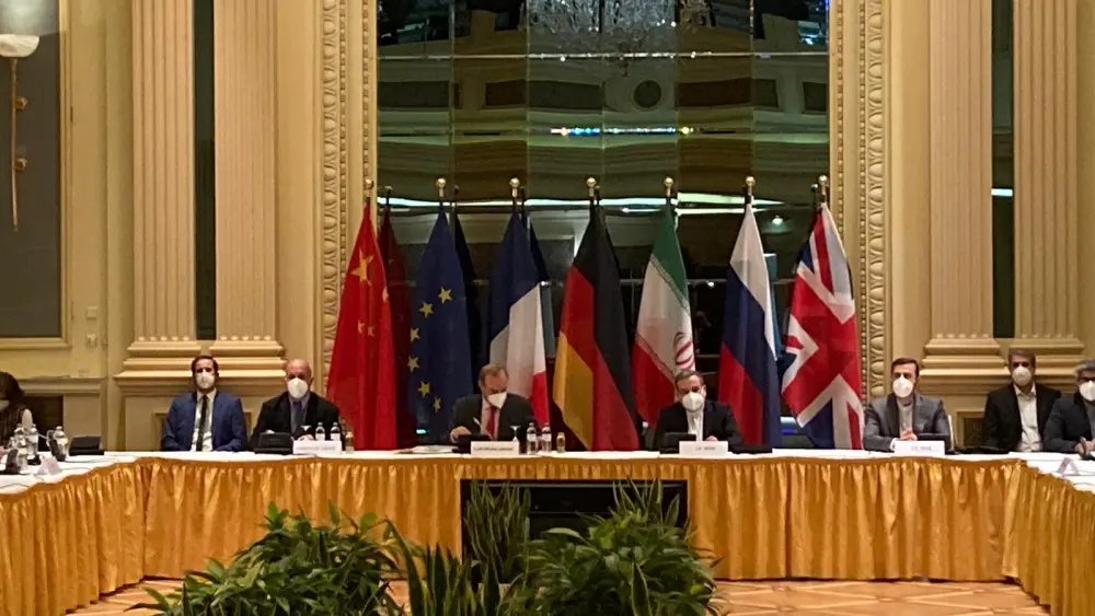 World powers discuss the possible revival of the Joint Comprehensive Plan of Action (JCPOA) meeting in Vienna on April 20, 2021. Source: Enrique Mora/Twitter.