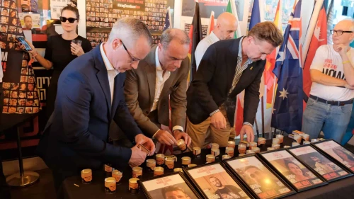 Ambassadors to Israel join a memorial ceremony held at the Hostages and Missing Families Forum headquarters in Tel Aviv, Sept. 1, 2024. Credit: Hostages and Missing Families Forum.
