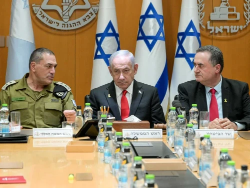 Israeli Prime Minister Benjamin Netanyahu and Defense Minister Israel Katz meet members of the Israel Defense Forces' General Staff Forum at the Kirya military headquarters in Tel Aviv, July 1, 2025. Photo by Maayan Toaf/GPO.