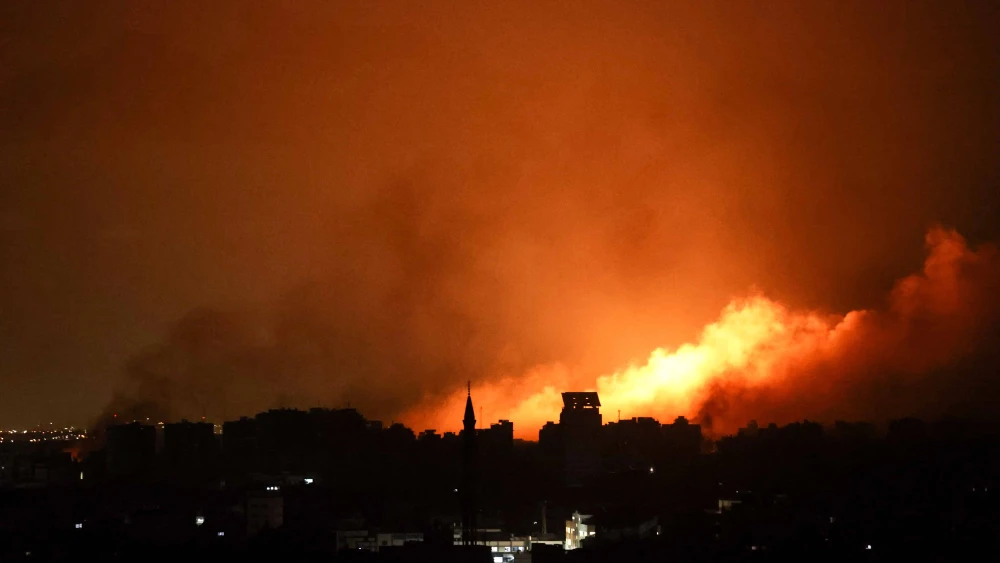 Smoke rises after an Israeli airstrike on the Gaza Strip, Oct. 12, 2023. Photo by Atia Mohammed/Flash90.