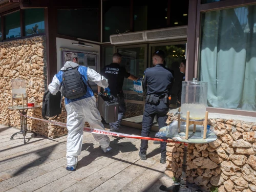 Israeli security personnel at the scene of a stabbing attack at Kibbutz Tzuba in the Judean Hills, Sept. 12, 2025. Photo by Chaim Goldberg/Flash90.