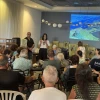 Keren Dahan, CEO of Sar-El, addresses volunteers at an Academy by Sar-El event in Tel Aviv on July 16, 2026. Photo by Howard Blas.