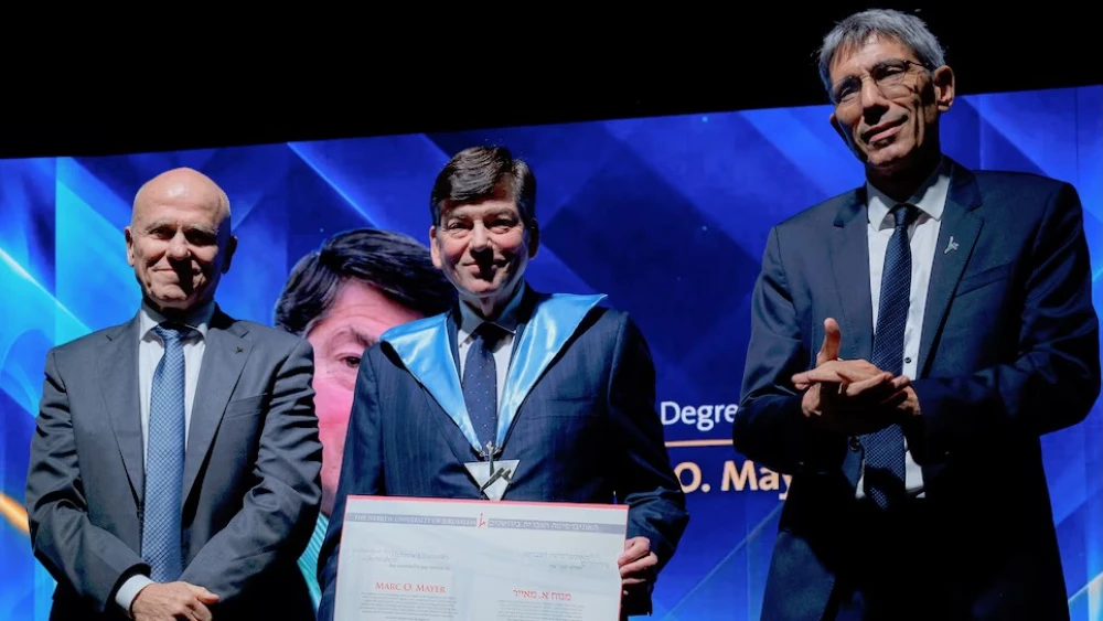 Hebrew University president Tamir Sheafer, honorary Doctor Philosophiae Honoris Causa recipient Marc O. Mayer 