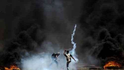 Palestinian rioters during clashes with Israeli forces along the border with Gaza on May 11, 2018. Photo by Abed Rahim Khatib/Flash90.