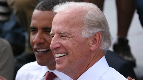Joe Biden and Barack Obama in Springfield, Illinois, Aug. 23, 2008, right after Biden was introduced by Obama as his running mate. Credit: Daniel Schwen via Wikimedia Commons.