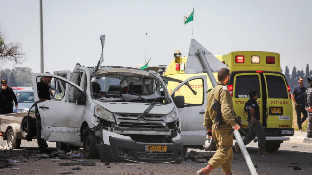 The scene where a car was hit by a rocket fired from the Gaza Strip near the Israeli border on May 5, 2019. Photo by Noam Rivkin Fenton/Flash90.