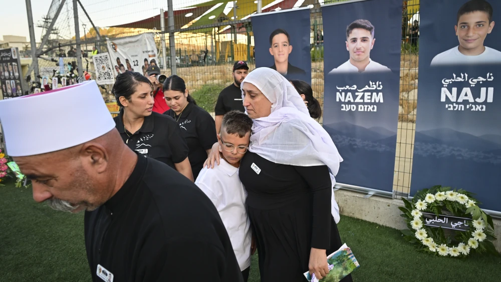 A ceremony held in memory of 12 young Druze residents from Majdal Shams in northern Israel who were killed a year ago in a missile attack launched by Hezbollah from Lebanon, July 27, 2025. Photo by Michael Giladi/Flash90.