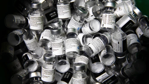 Empty doses of COVID-19 vaccine at a vaccination center in Jerusalem, on Jan. 28, 2020. Photo by Olivier Fitoussi/Flash90.