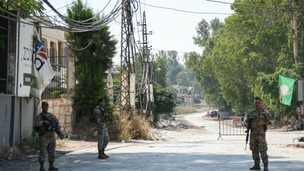 A Lebanese Army checkpoint is placed along the road that leads to the southern Lebanese village of Nabatieh al-Fawqa, which saw an overnight Israeli military strike that destroyed buildings, on Aug. 15, 2026. Photo by Abbas Fakih/AFP via Getty Images.