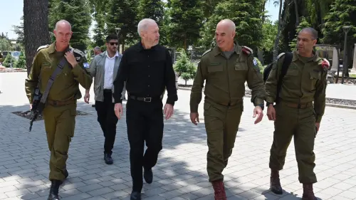 Defense Minister Yoav Gallant with senior officers during a visit to the IDF Northern Command, June 6, 2023. Photo by Ariel Hermoni/Israeli Ministry of Defense.