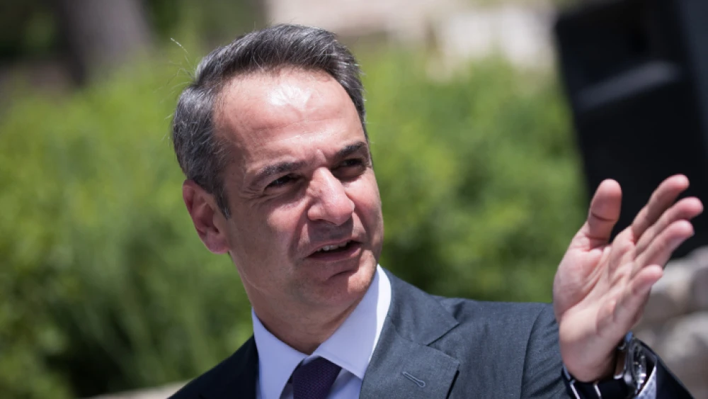 Greek Prime Minister Kyriakos Mitsotakis visits at the Yad Vashem Holocaust memorial museum in Jerusalem, on June 17, 2020. Photo by Yonatan Sindel/Flash90