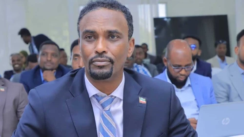 Minister of Foreign Affairs and International Cooperation Abdirahman Dahir Adam Bakal attends a meeting at the ministry in Hargeisa, Somaliland, in 2020. Credit: Courtesy of the Republic of Somaliland.