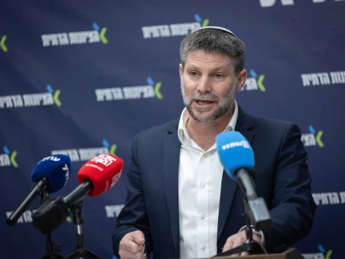 Israeli Finance Minister Bezalel Smotrich attends a Religious Zionism Party meeting in the Knesset, the Israeli parliament in Jerusalem, Dec. 8, 2025. Photo by Chaim Goldberg/Flash90.