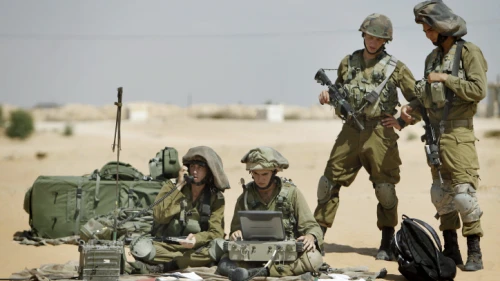 Israel Defense Force soldiers in the Sky Rider Unit seen during a training drill at the Tze'elim army base on Aug. 5, 2013. Photo by Miriam Alster/Flash90.