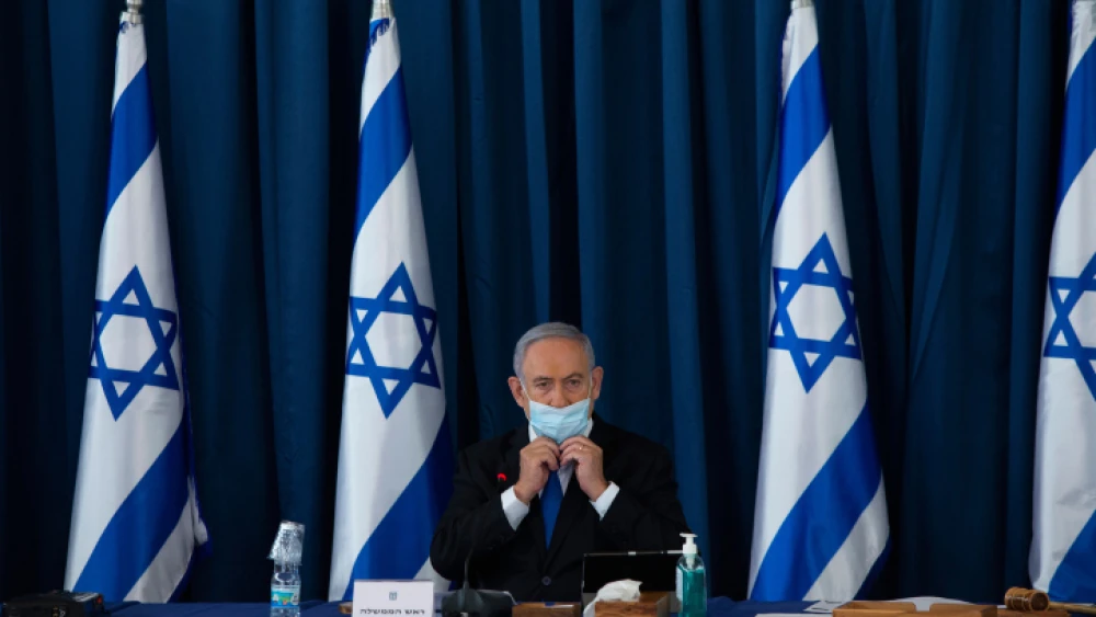 Israeli Prime Minister Benjamin Netanyahu at the weekly cabinet meeting, at the Foreign Ministry in Jerusalem on July 5, 2020. Photo by Amit Shabi/POOL.