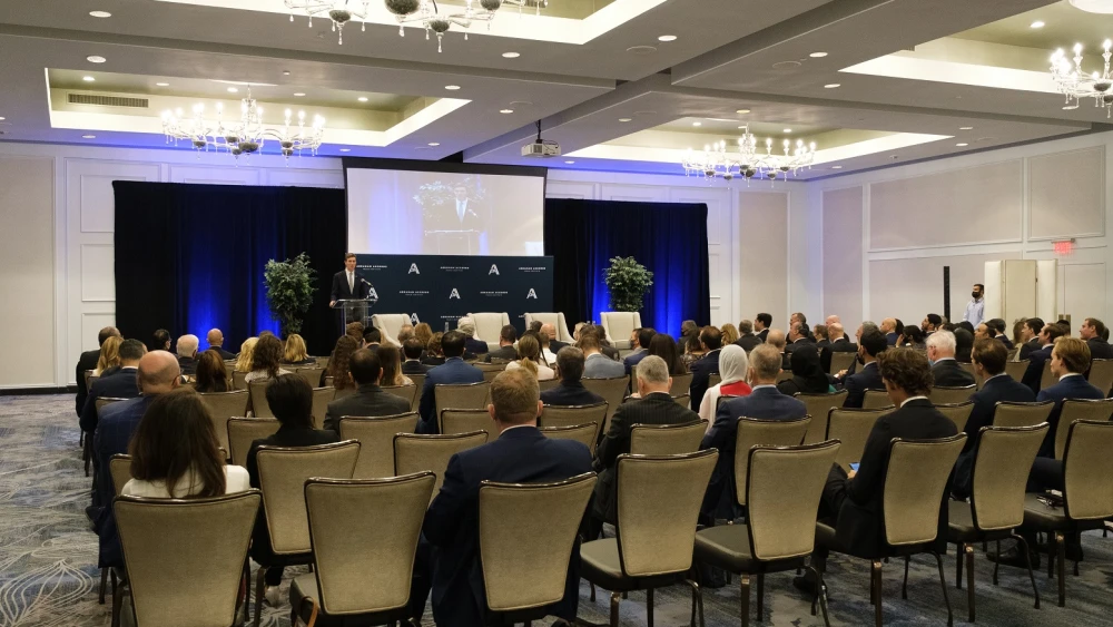 Jared Kushner, former President Donald Trump’s senior advisor, addressing a gathering of the Abraham Accords Peace Institute, which helped establish to make sure the accords could meet their potential. Credit: Dmitriy Shapiro.