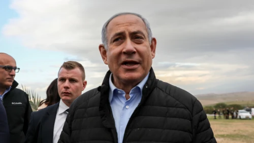 Israeli Prime Minister Benjamin Netanyahu seen during a tree-planting event for the Jewish holiday of Tu Bishvat in the Jordan Valley, Feb. 10, 2020. Photo by Flash90.