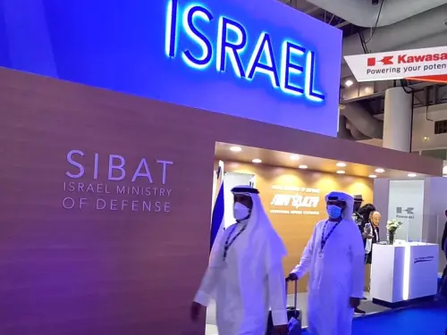 The Israel pavilion at the Dubai Airshow in the United Arab Emirates, November 2021. Credit: Israeli Defense Ministry’s Spokespersons Office.