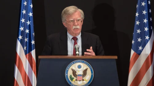 U.S. National Security Advisor John Bolton speaks at a press conference in the David's Citadel Hotel in Jerusalem on June 25, 2019. Photo by Noam Revkin Fenton/Flash90.