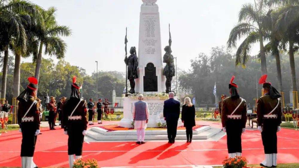 Israeli Prime Minister Benjamin Netanyahu arrives in India on Jan. 14, 2018. Photo by Avi Ohayon/GPO.
