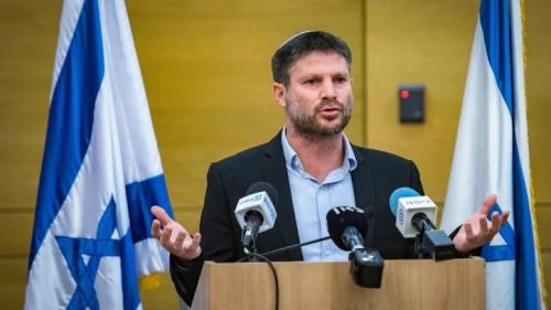 Then-Tkuma Party head Bezalel Smotrich speaks to reporters at the Knesset in Jerusalem on April 4, 2021. Photo by Olivier FItoussi/Flash90.