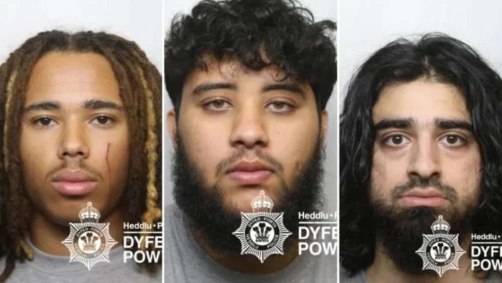 Elijah Ogunnubi-Sime (left), Mohammad Comrie (center) and Faiz Shah (right) were convicted of the attempted kidnapping of Israeli music producer Itay Kashti on Aug. 24, 2024. Credit: Dyfed-Powys Police.